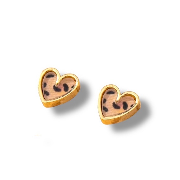 Jewelry - Heart Earrings - Leopard Print and Gold